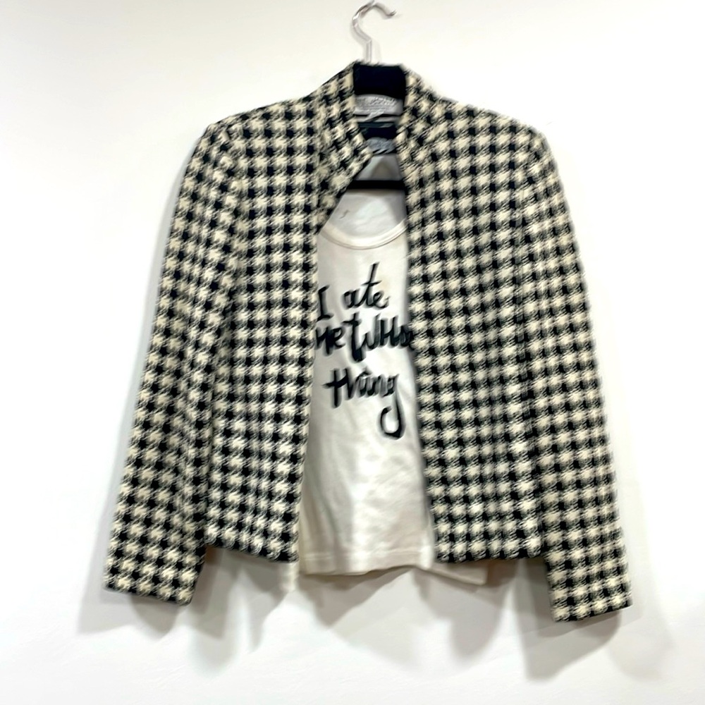 St John Knit Houndstooth Zip Up Jacket Blazer. Vintage